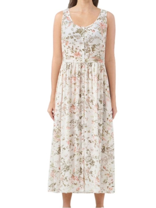 Frye Dresses & Skirts - Frye Floral Midi Dress in Ivory and Blush Sleeveless Botton Front Size M Boho